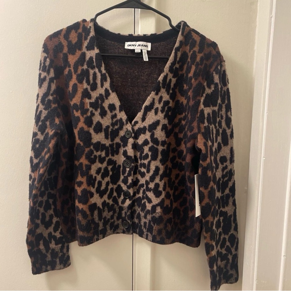 DKNY Animal Print Cardigan - Brown and Black